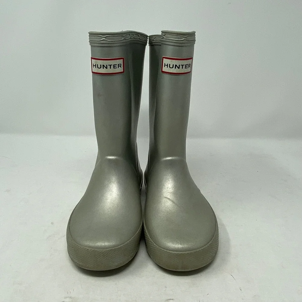 Hunter Kids First Metallic Silver Rain Boots Waterproof Wellies Size 10 Kids